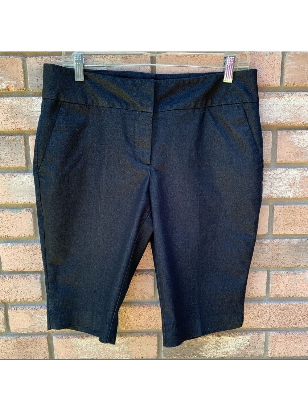 Dark navy lightweight tailored wide flat waistband Bermuda shorts spring summer